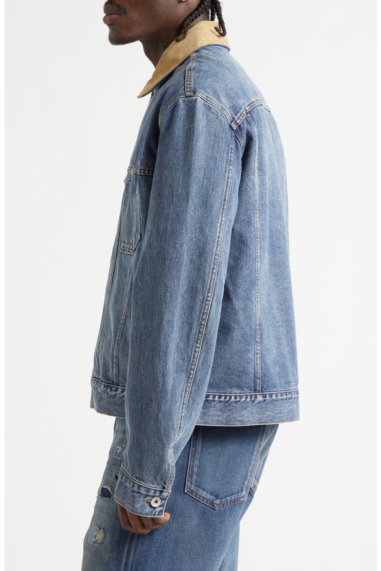 Corduroy Collar Denim Trucker Jacket, Alternate, color, MID BLUE