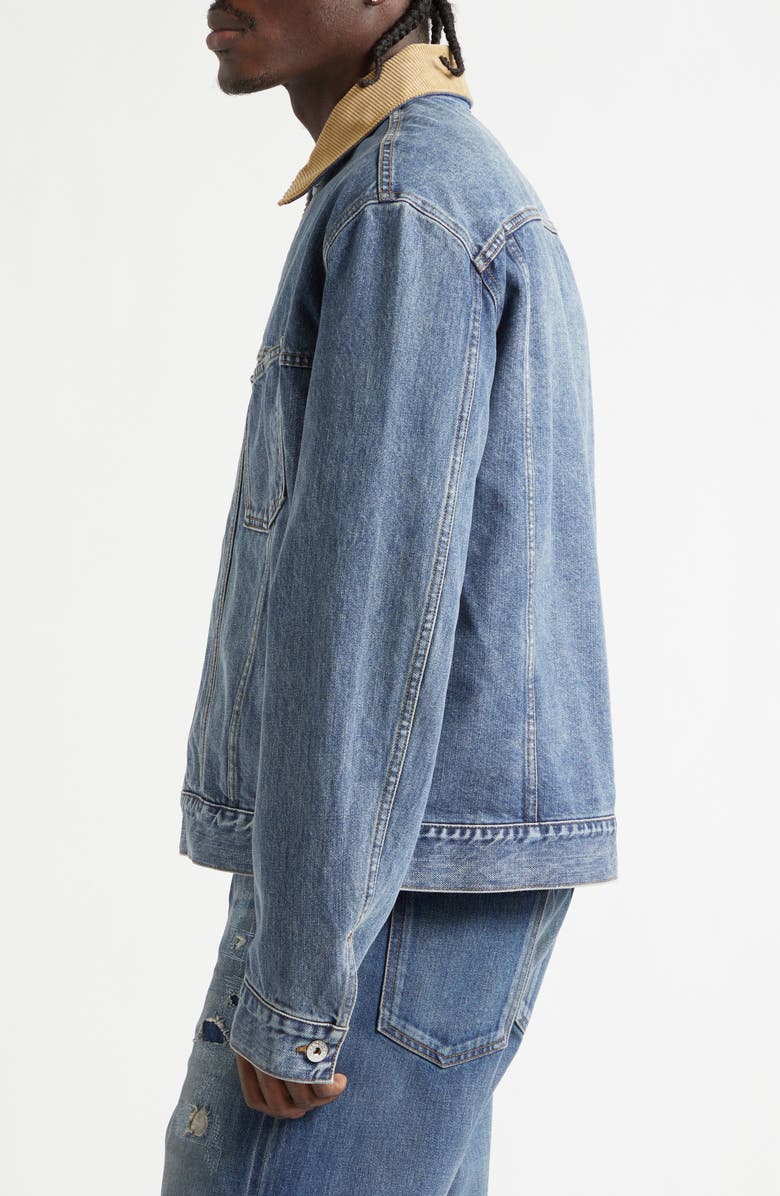 JW Anderson Corduroy Collar Denim Trucker Jacket, Alternate, color, Mid Blue