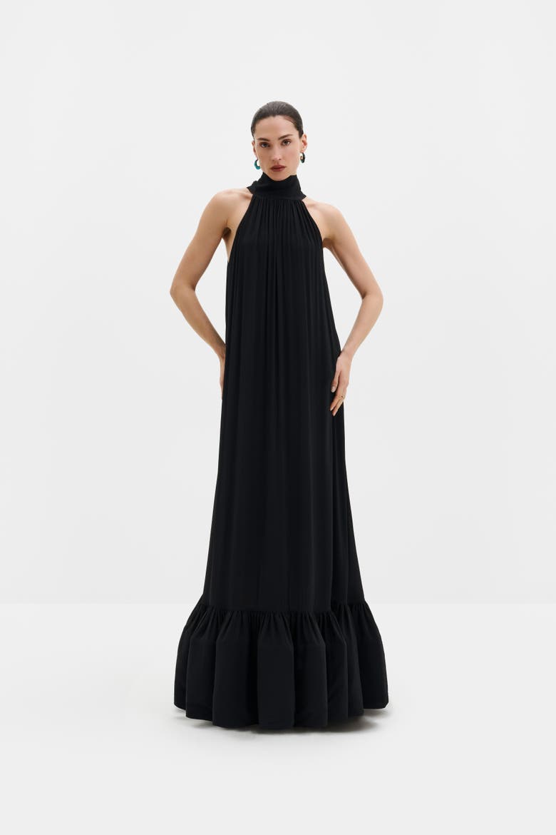 Lykke Halterneck Ruffled Maxi Dress, Main, color, Black