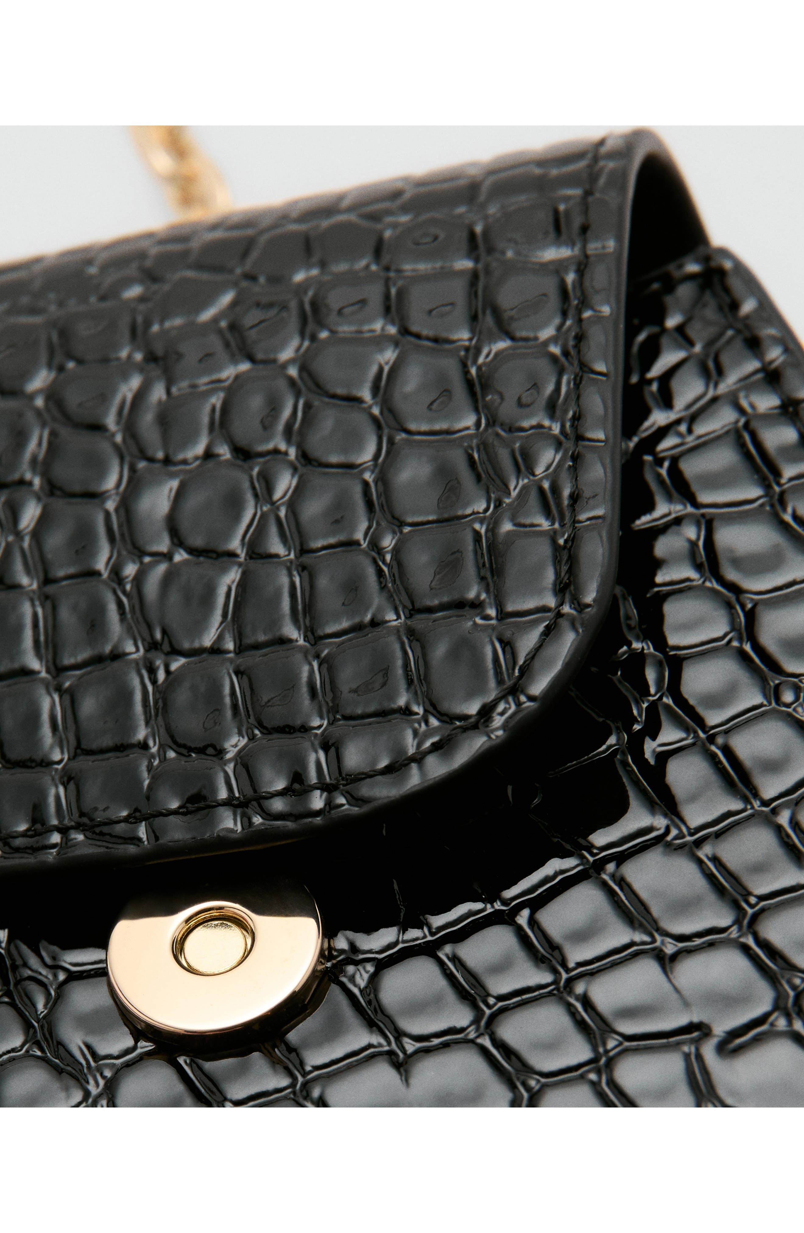 Croc Embossed Faux Leather Phone Crossbody Bag, Alternate, color, BLACK