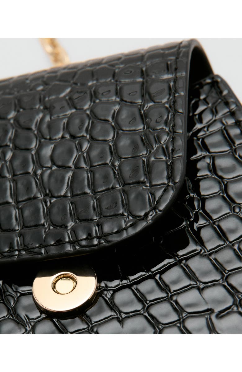 MANGO Croc Embossed Faux Leather Phone Crossbody Bag, Alternate, color, Black