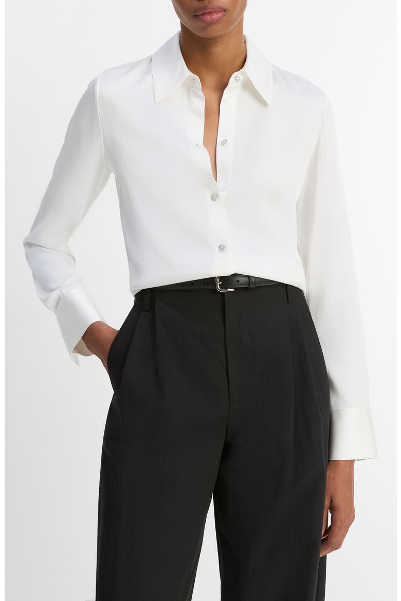 Slim Fit Silk Blend Button-Up Shirt, Main, color, OFF WHITE