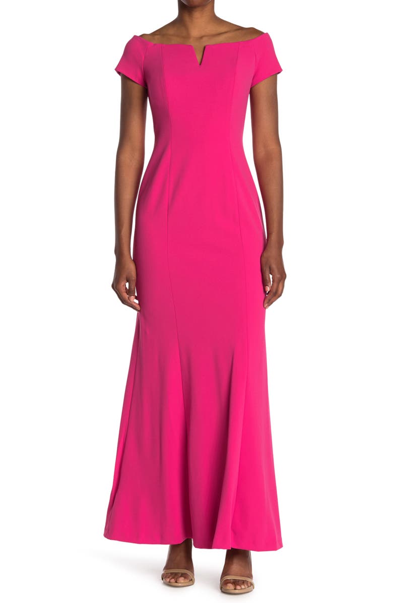 Calvin Klein Off the Shoulder Crepe Gown, Main, color,