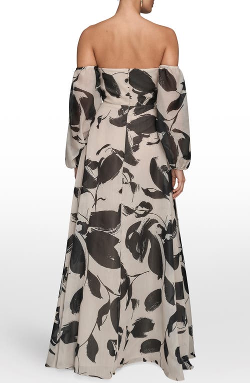 Donna Karan New York Floral Off The Shoulder Long Sleeve Gown