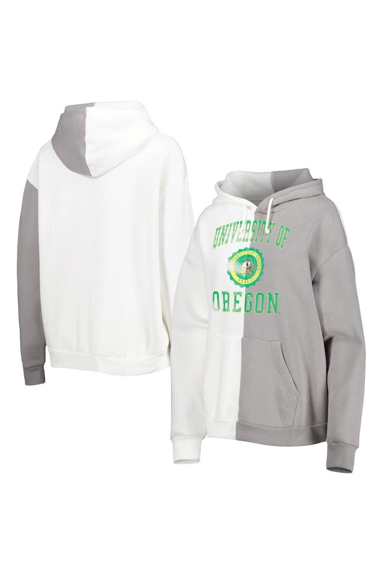 Women's Gameday Couture Gray/White Oregon Ducks Split Pullover Hoodie, Main, color, White
