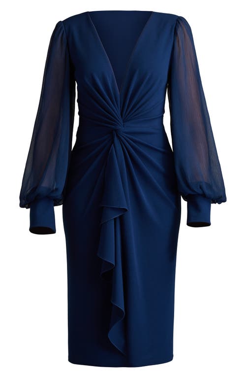 Tadashi Shoji Ruffle Long Sleeve Chiffon Dress In Midnight