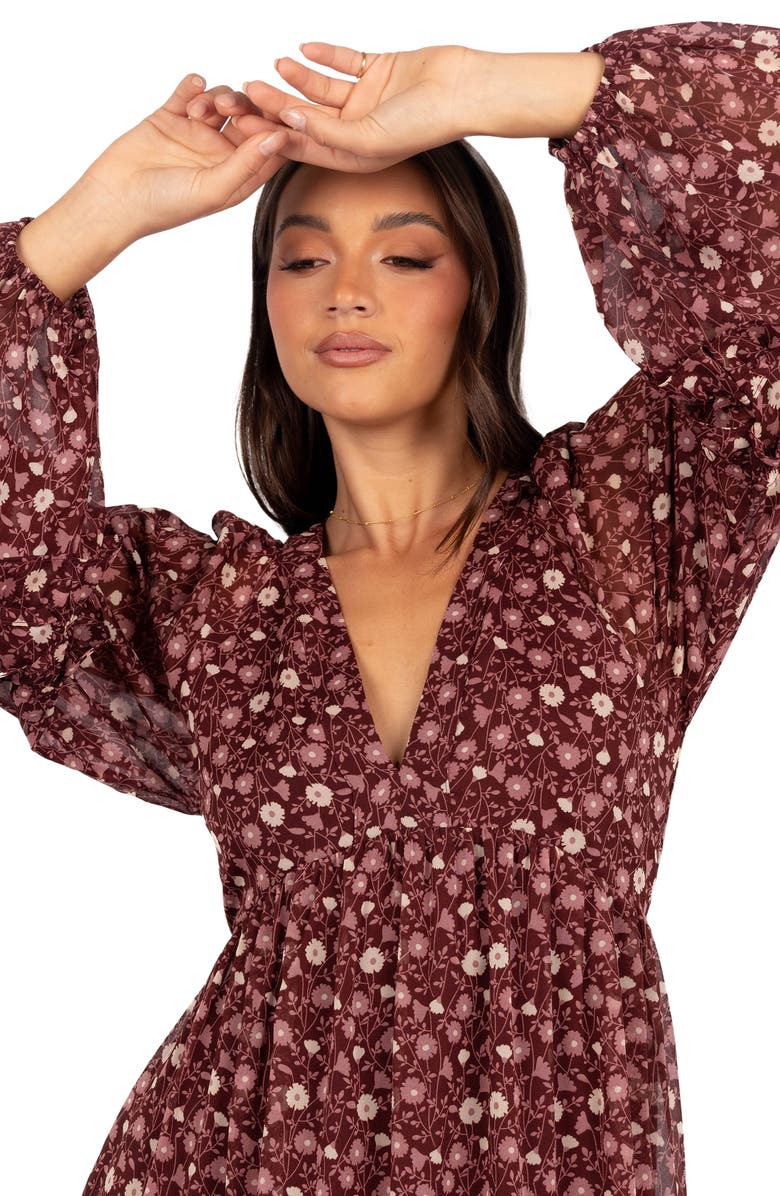 Petal & Pup Evian Floral Print Long Sleeve Maxi Dress, Alternate, color, Burgundy Multi