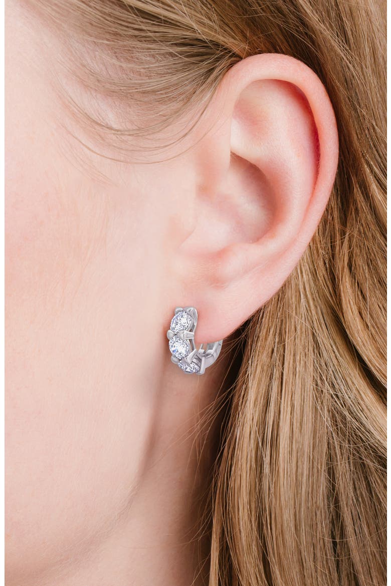 Brilliant Cubic Zirconia Huggie Hoop Earrings, Alternate, color, PURE PLATINUM/ CLEAR STONE