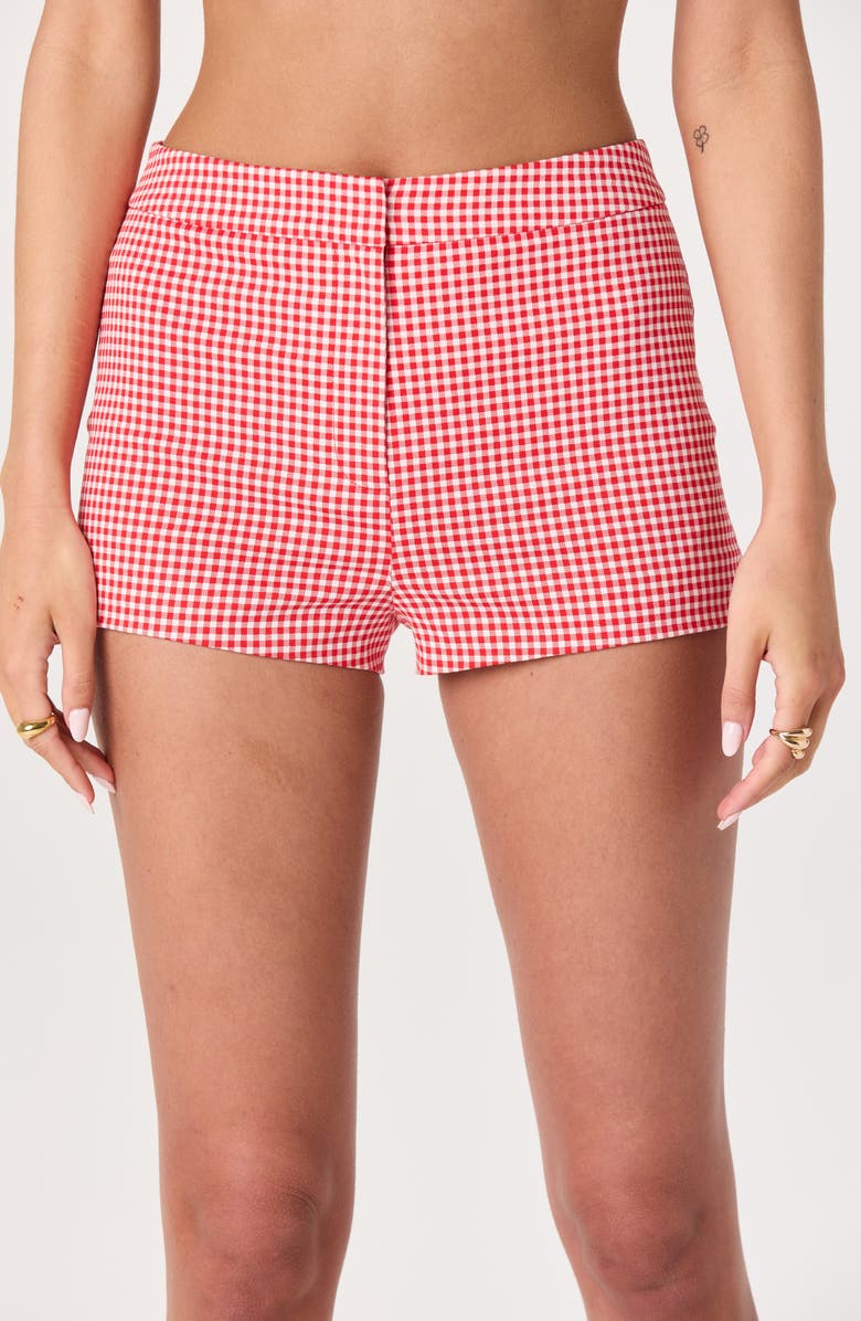 ASTR the Label Valerie Gingham Stretch Cotton Micro Shorts, Alternate, color, Red Gingham