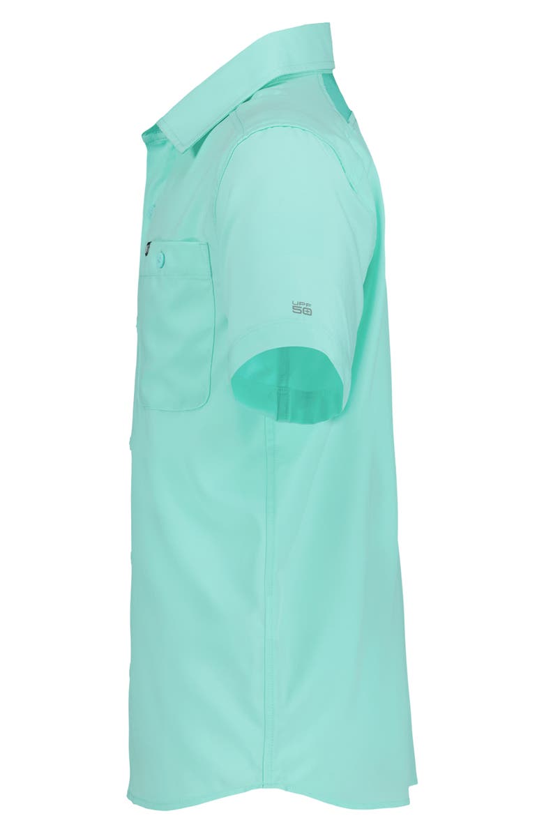 Under Armour Kids' UA Drift Tide Fish Short Sleeve Performance Button-Up Shirt, Alternate, color, Neo Turquoise