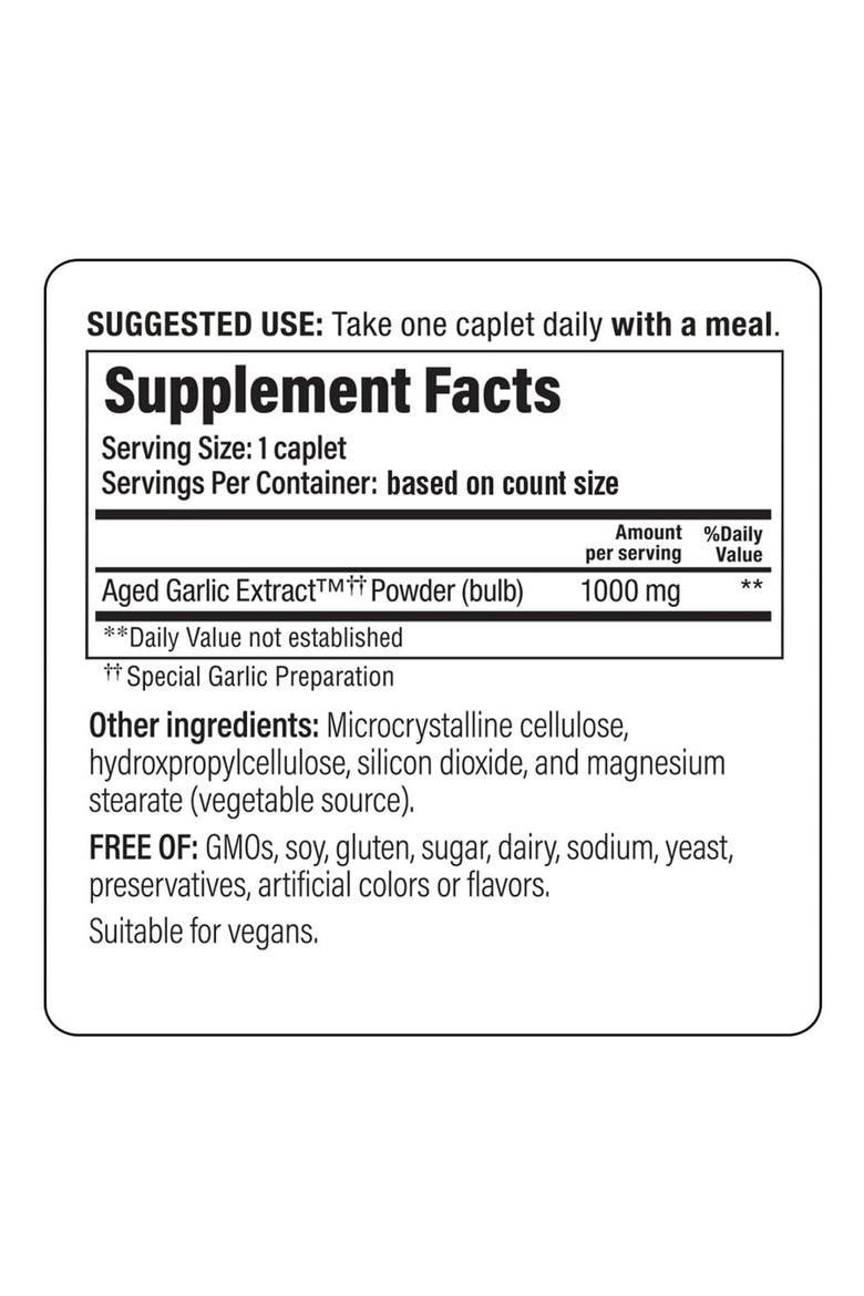 Aged Garlic Extract Formula 250, Cardiovascular Health, One Per Day  30 Caplets, Alternate, color, None