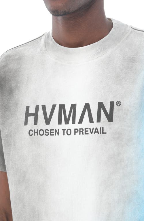Hvman Ombré Stripe Cotton Logo Graphic Tee In Indigo Bunting Tye Dye