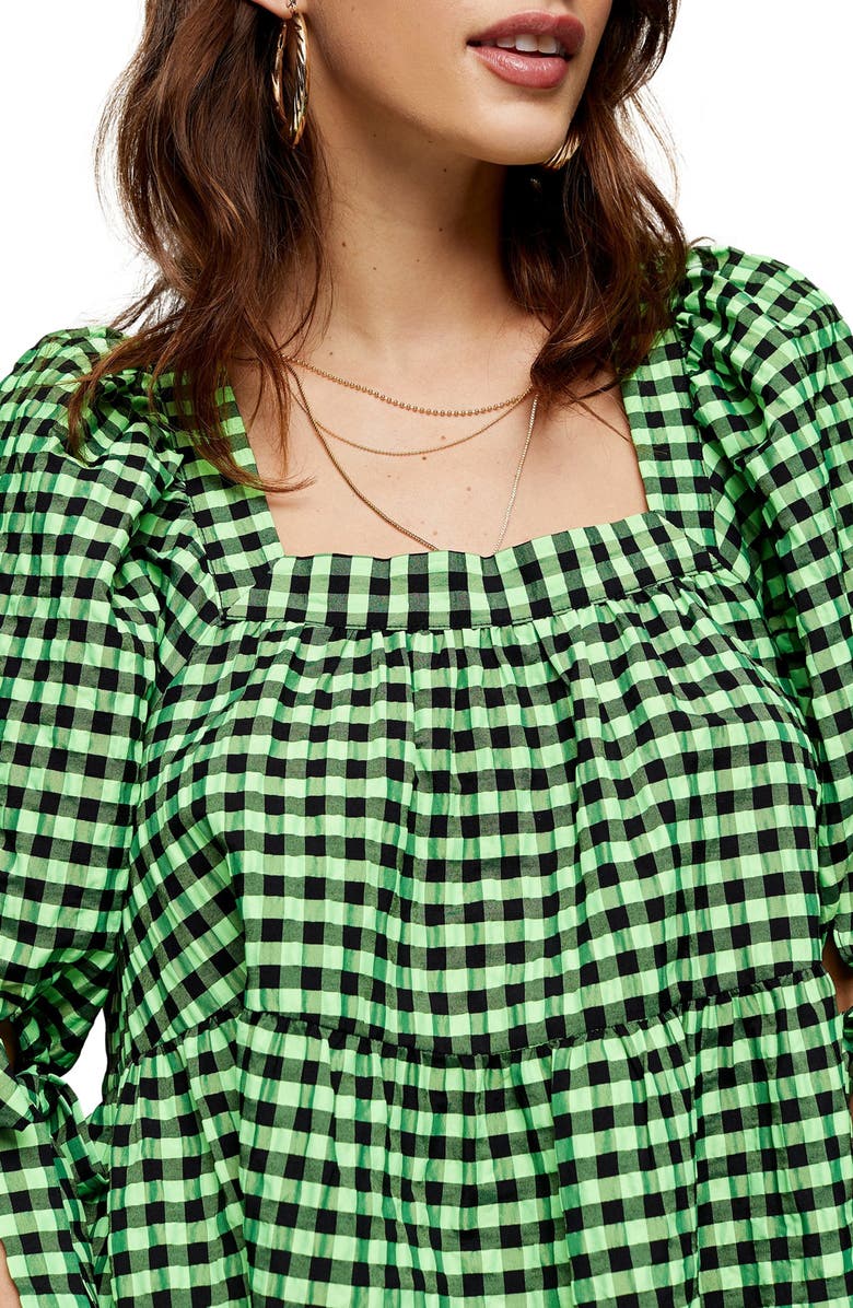 Topshop Neon Check Blouse, Alternate, color, 