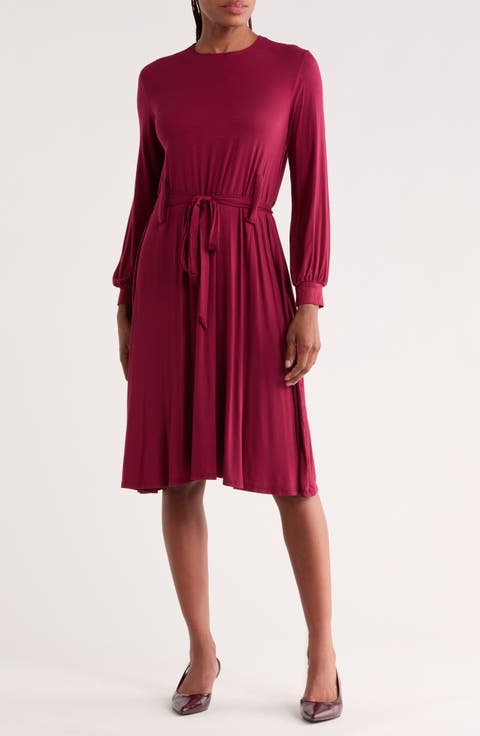 Long Sleeve Belted Dress