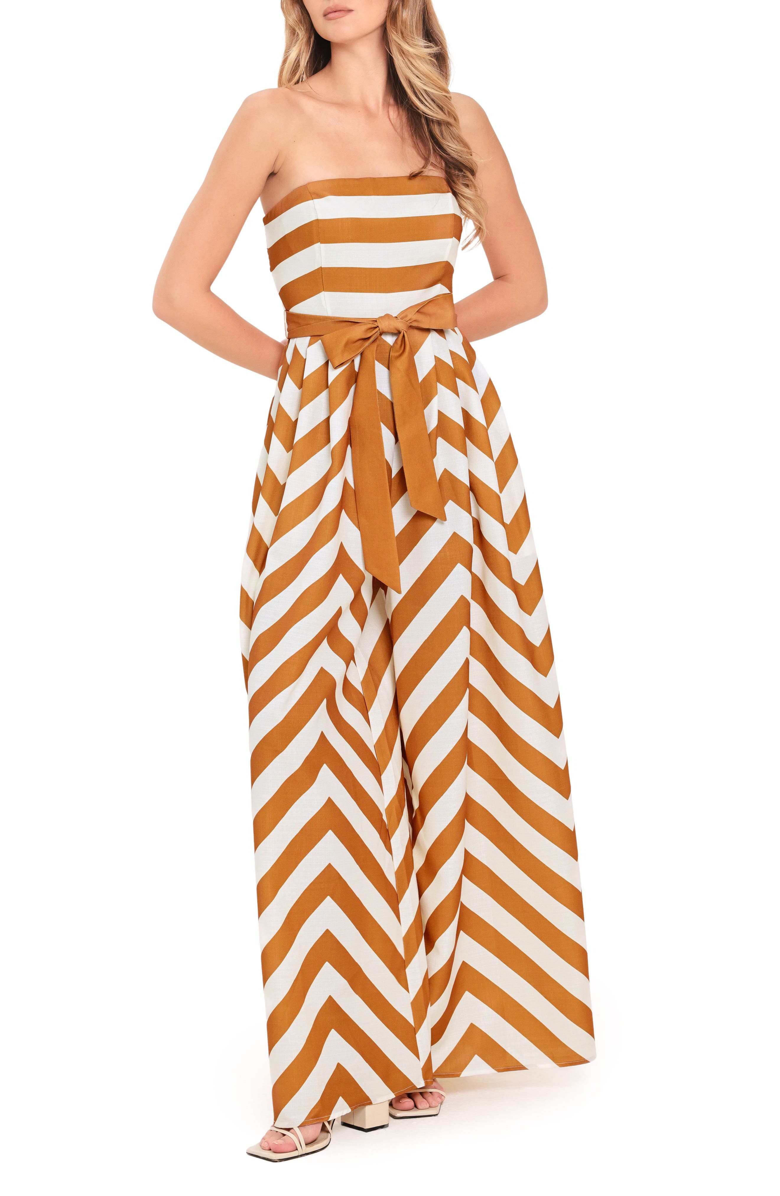 Printed Strapless Wide Leg Jumpsuit