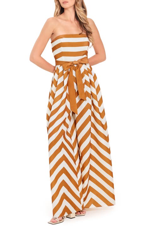 Printed Strapless Wide Leg Jumpsuit