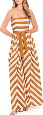 FLYING TOMATO Printed Strapless Wide Leg Jumpsuit