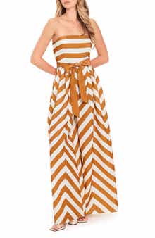 Printed Strapless Wide Leg Jumpsuit