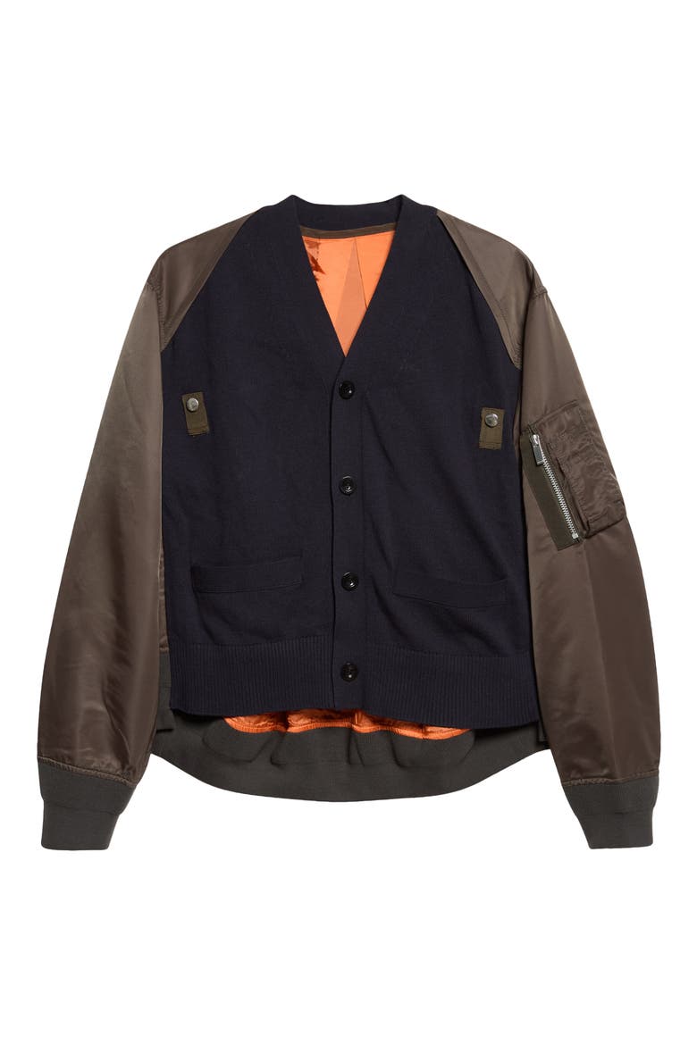 Mixed Media Cotton Cardigan, Main, color, NAVY/ DARK KHAKI