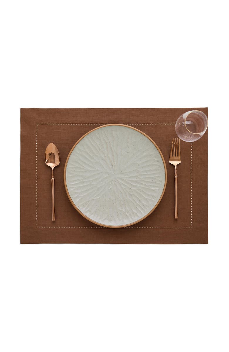 Solino Home Linen Placemats - Classic Hemstitch, Alternate, color, Brown
