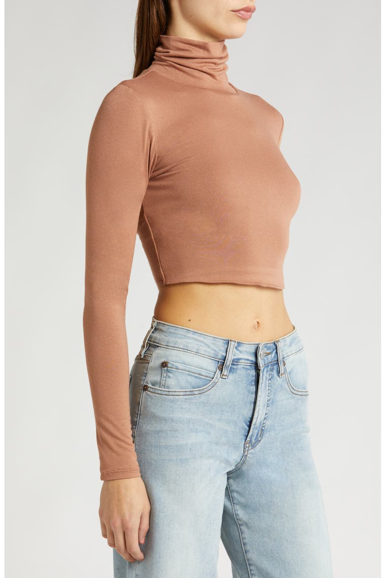 Micaela Long Sleeve Crop Turtleneck Top, Alternate, color, RAW UMBER