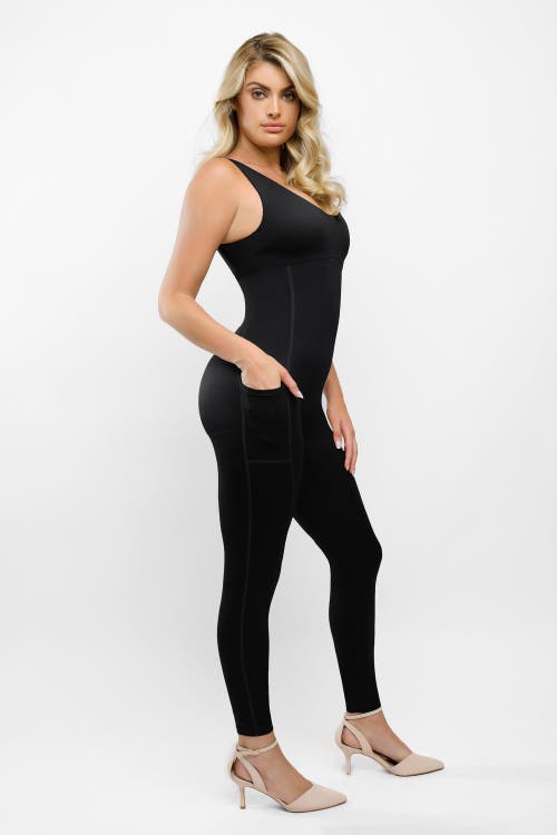 Popilush Shapewear U-neck Thigh Slimming Butt Lift Jumpsuit In Midnight Black