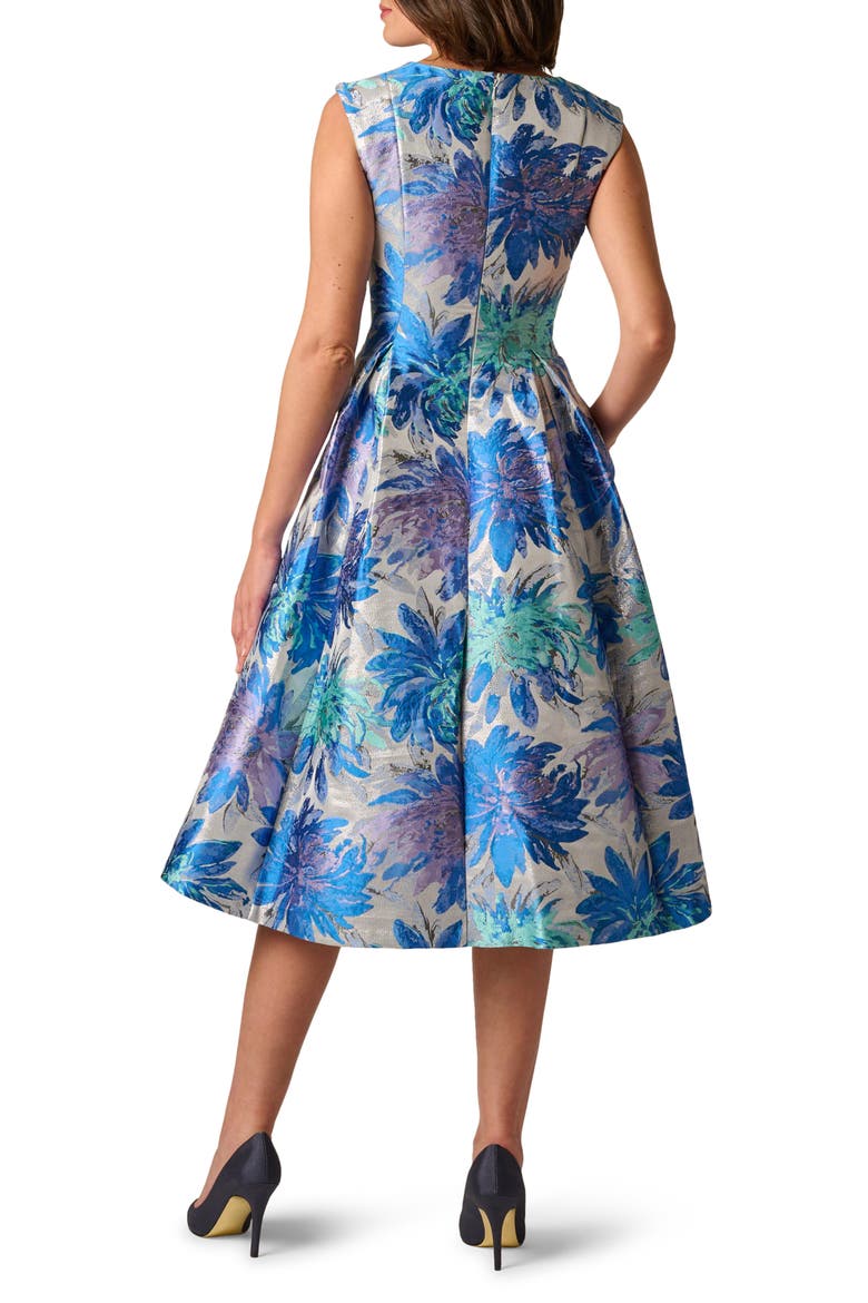 Metallic Jacquard Sleeveless Midi Dress, Alternate, color, BLUE MULTI