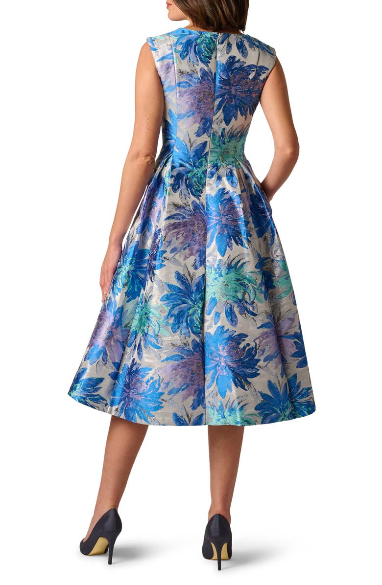 Adrianna Papell Metallic Jacquard Sleeveless Midi Dress, Alternate, color, Blue Multi