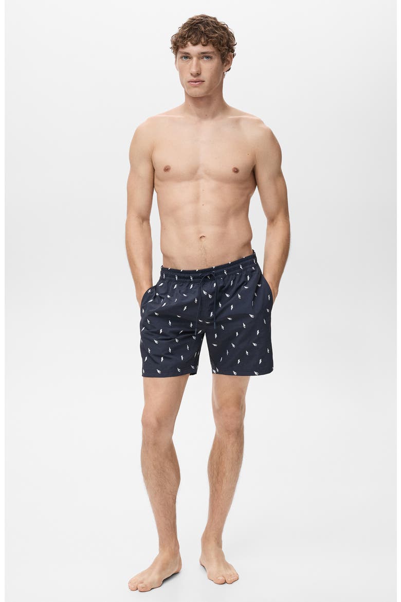 Shell Embroidered Swim Trunks, Alternate, color, NAVY