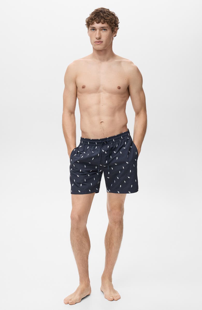 MANGO Shell Embroidered Swim Trunks, Alternate, color, Navy