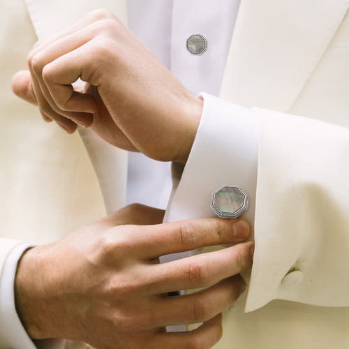 Jan Leslie Octagon Antique Sterling Cufflinks & Studs In Metallic