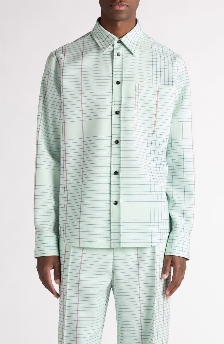 Bottega Veneta Notebook Wool Twill Button-Up Shirt, Main, color, 3883 Dewdrop/ Pink/ Blue