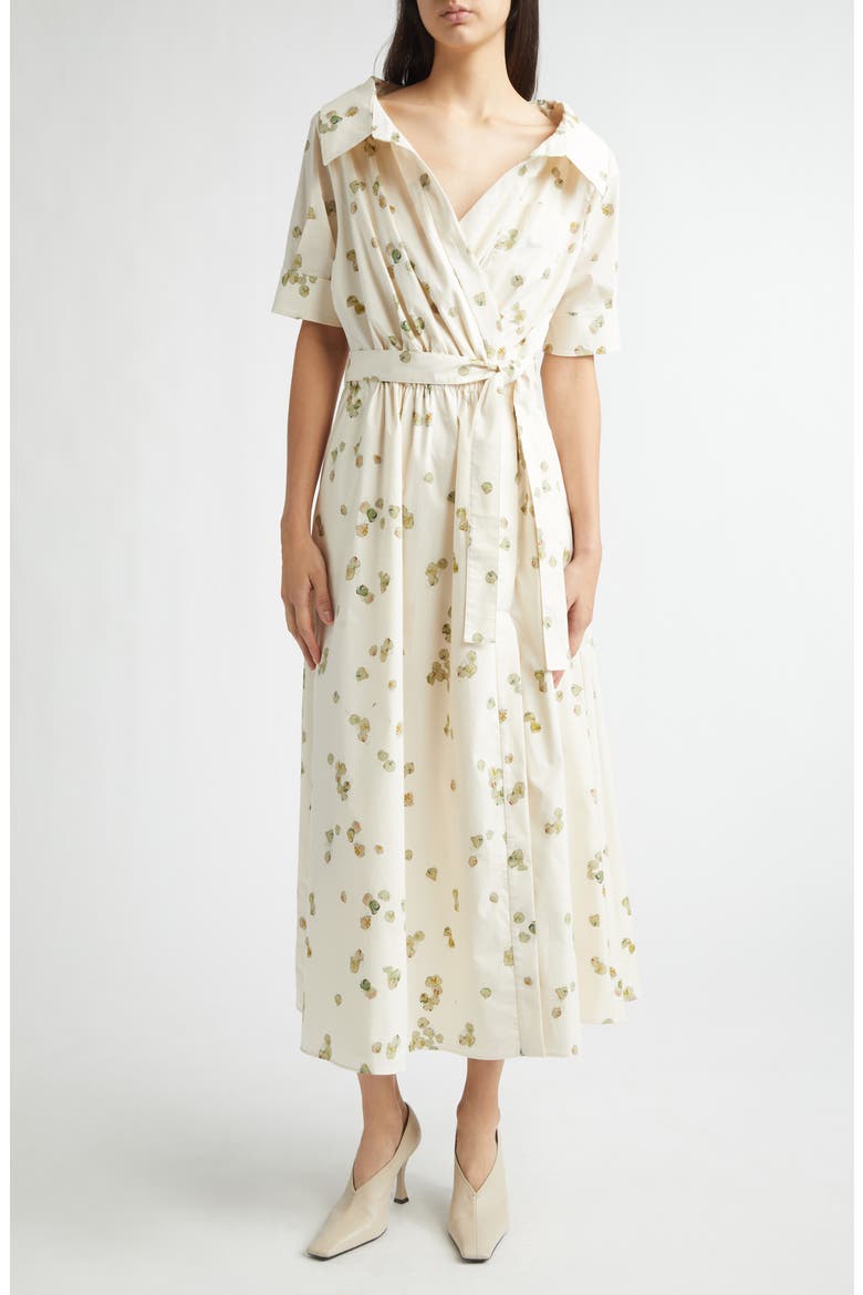 Lydia Stretch Cotton Poplin Wrap Shirtdress, Main, color, 416102 IVORY ALLOVER PETALS