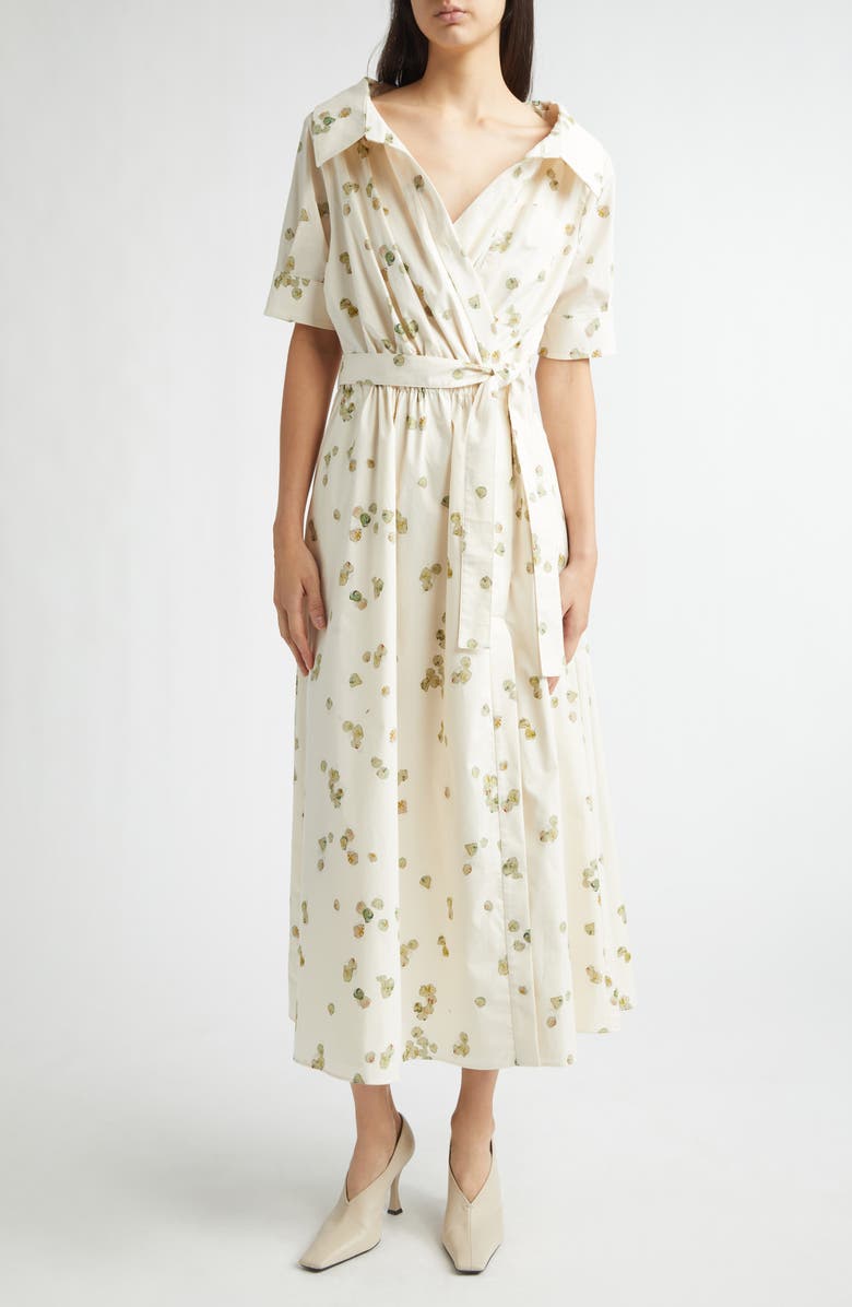 Altuzarra Lydia Stretch Cotton Poplin Wrap Shirtdress, Main, color, 416102 Ivory Allover Petals