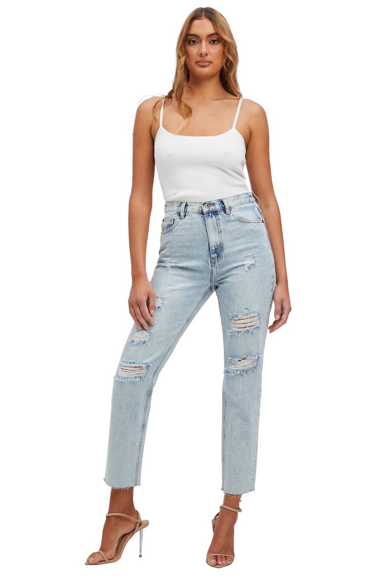 Cara Ripped High Waist Straight Leg Jeans, Alternate, color, INDIGO