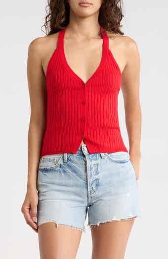 Madden Girl Rib Button-Front Halter Top