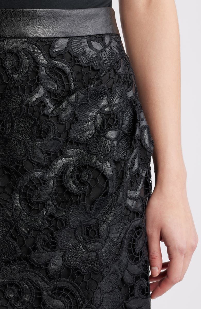 Elie Tahari Vivienne Wrap Front Lace Midi Skirt, Alternate, color, Noir Black