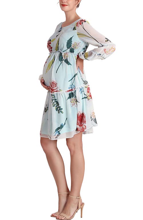 Kimi & Kai Aliz Long Sleeve Maternity Babydoll Dress In Blue