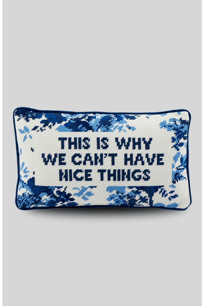 Nice Things Needlepoint Pillow, Main, color, Blue