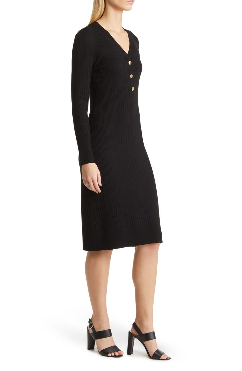 Anne Klein Long Sleeve Rib Henley Dress, Alternate, color,