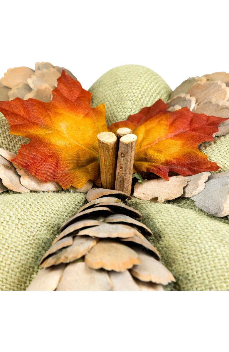 Northlight Layered Wood Petals and Burlap Fall Harvest Pumpkin - 10" - Green and Beige, Alternate, color, 