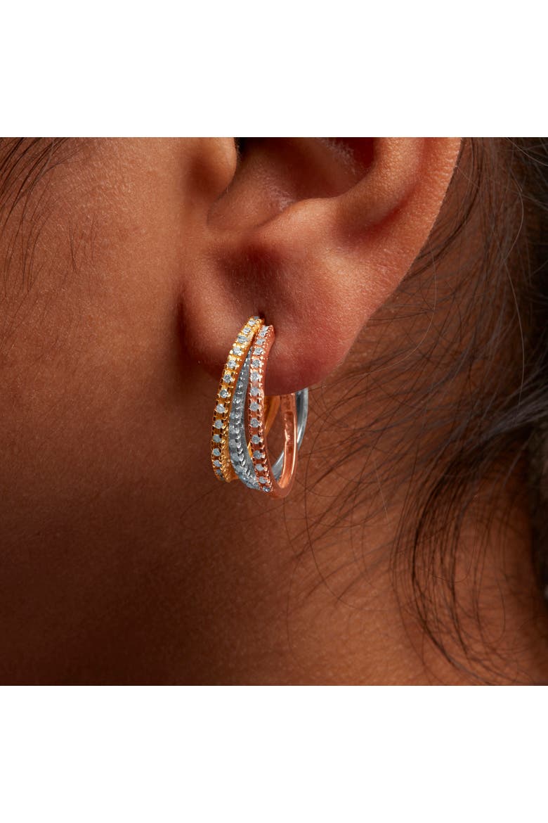 14K Tri-Toned Gold 1/3 Cttw Diamond Triple Hoop Earrings (I-J Color, I2-I3 Clarity) - 22 MM, Alternate, color, Yellow Gold