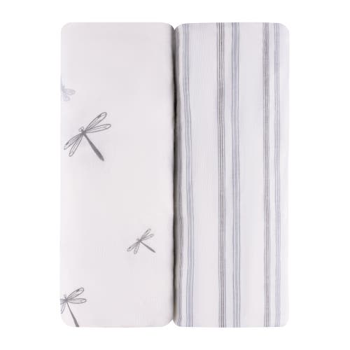 Crib Sheet Set Baby Fitted 2 Pack In Dragonfly & Stripe