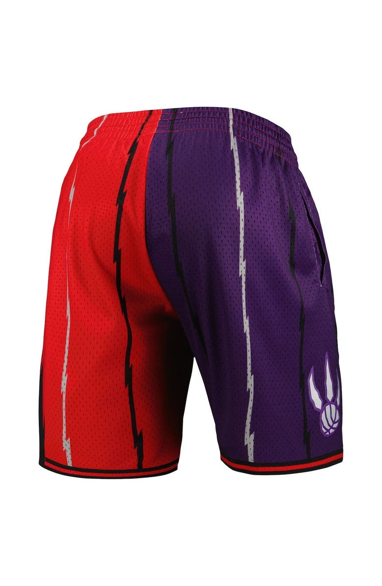 Mitchell & Ness Men's Mitchell & Ness Purple/Red Toronto Raptors Hardwood Classics 1998 Split Swingman Shorts, Alternate, color, 