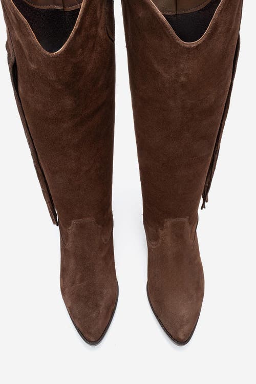 Forever & Always Shoes Rios Leather Fringe Knee High Boot In Brown