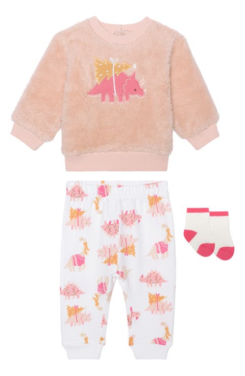 Faux Shearling Sweatshirt, Leggings & Socks Set (Baby)