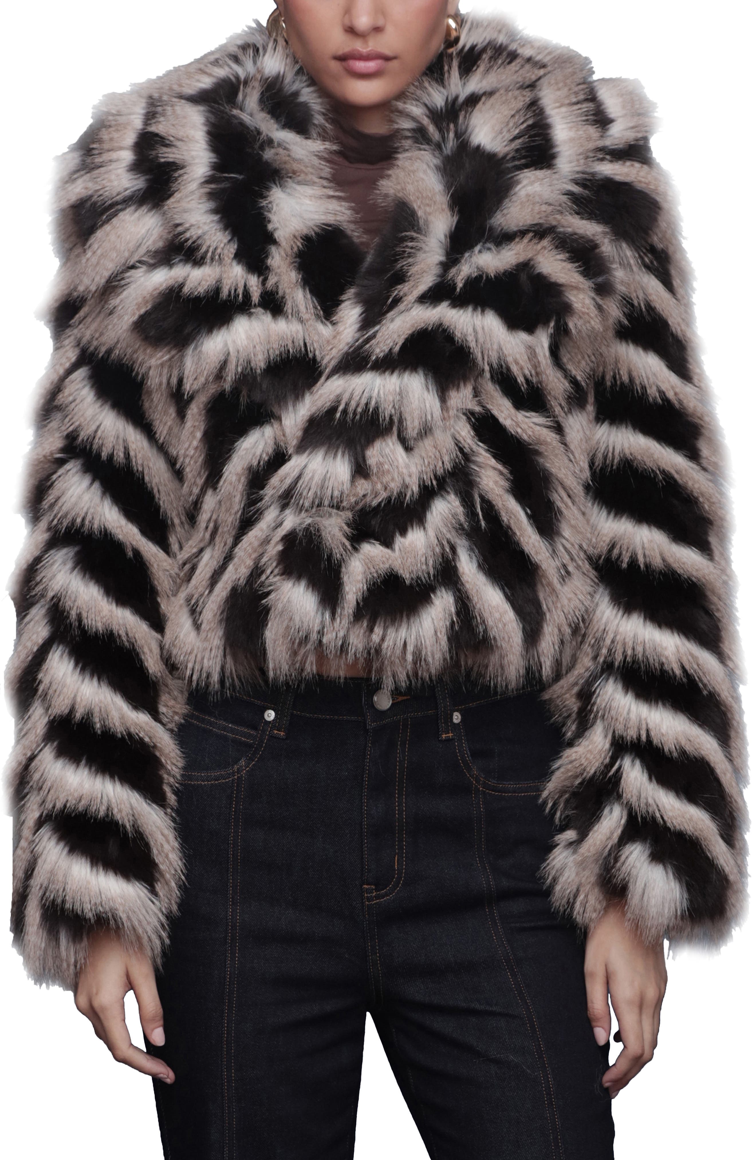 Avec Les Filles Stripe Faux Fur Crop Jacket