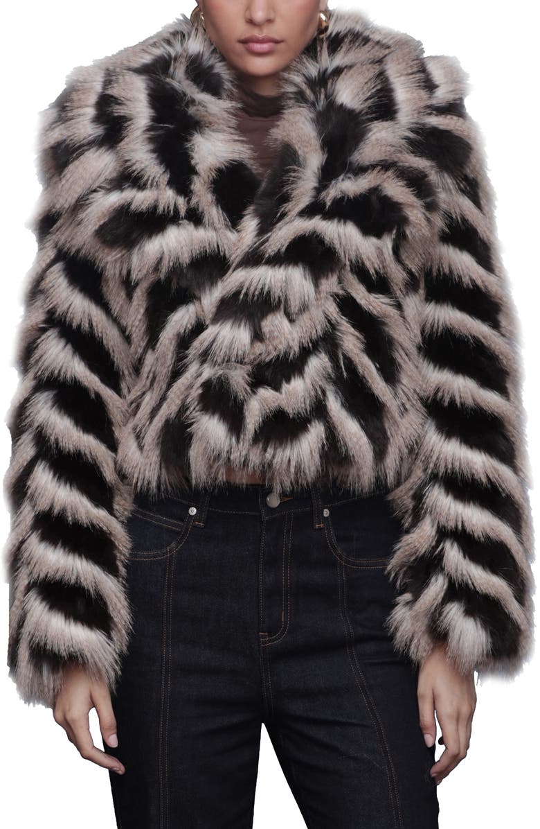Avec Les Filles Stripe Faux Fur Crop Jacket, Main, color, Java Multi
