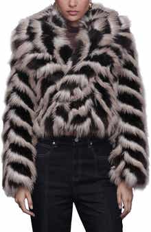 Avec Les Filles Stripe Faux Fur Crop Jacket