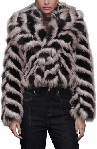 Avec Les Filles Stripe Faux Fur Crop Jacket